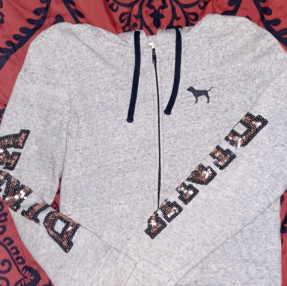 Gently used Victoria's secret pink bling full zip hoodie size medium - Picture 2 of 7